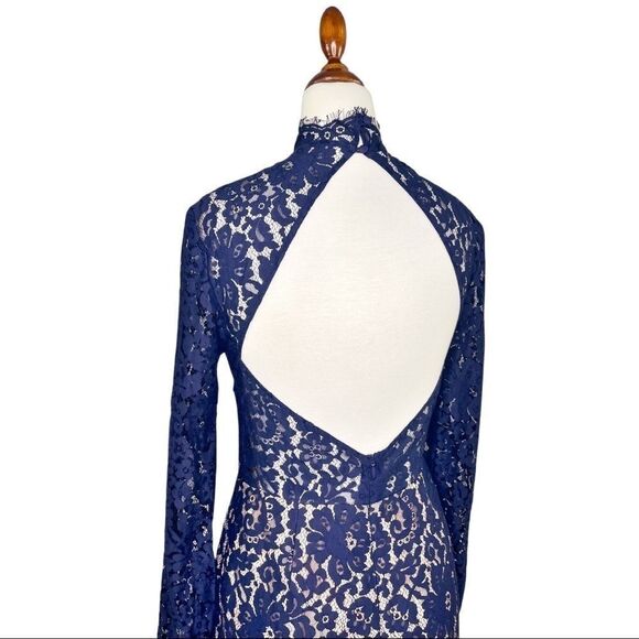 KEEPSAKE the Label Navy Blue Momento Lace Dress Mock Neck Backless Medium - Picture 11 of 15